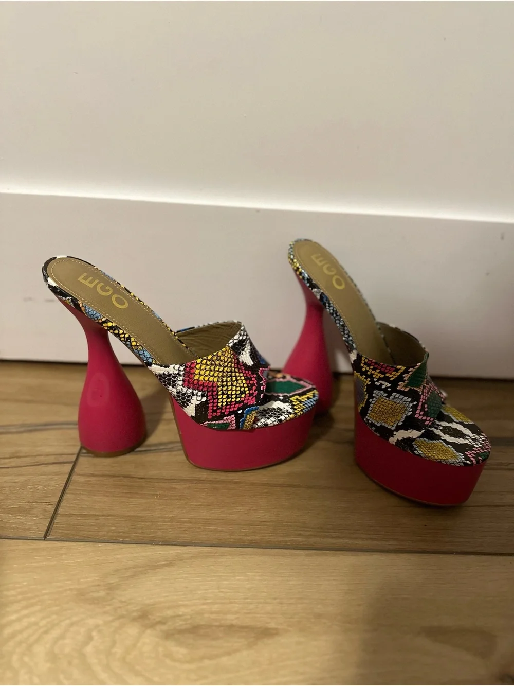 Pink Multicolor Snakeskin Platform Mule